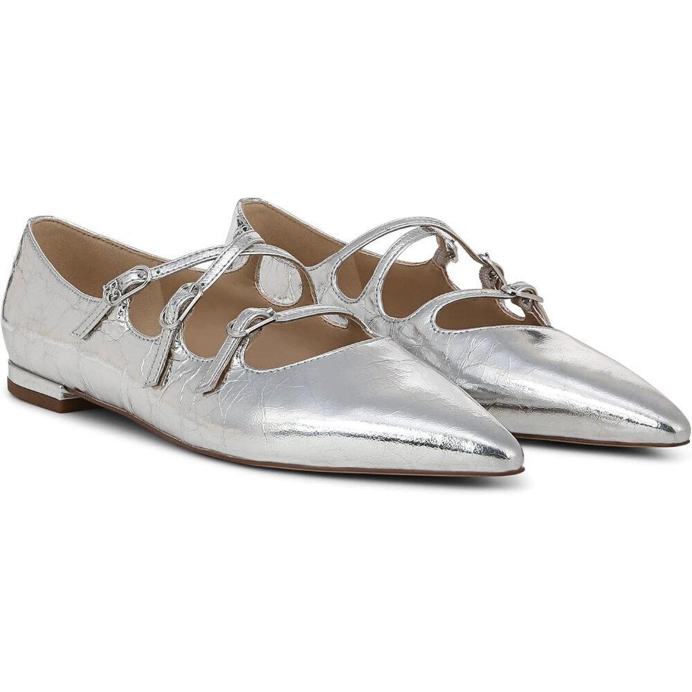 Stylish Women's Cass Mary Jane Flats with Crisscross Straps – Size 9 in Silver